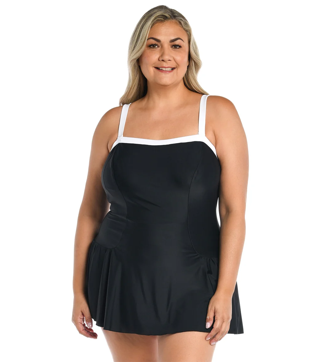 Maxine Women's Plus Size Solid Bandeau Princess Seam Swim Dress - Image 7