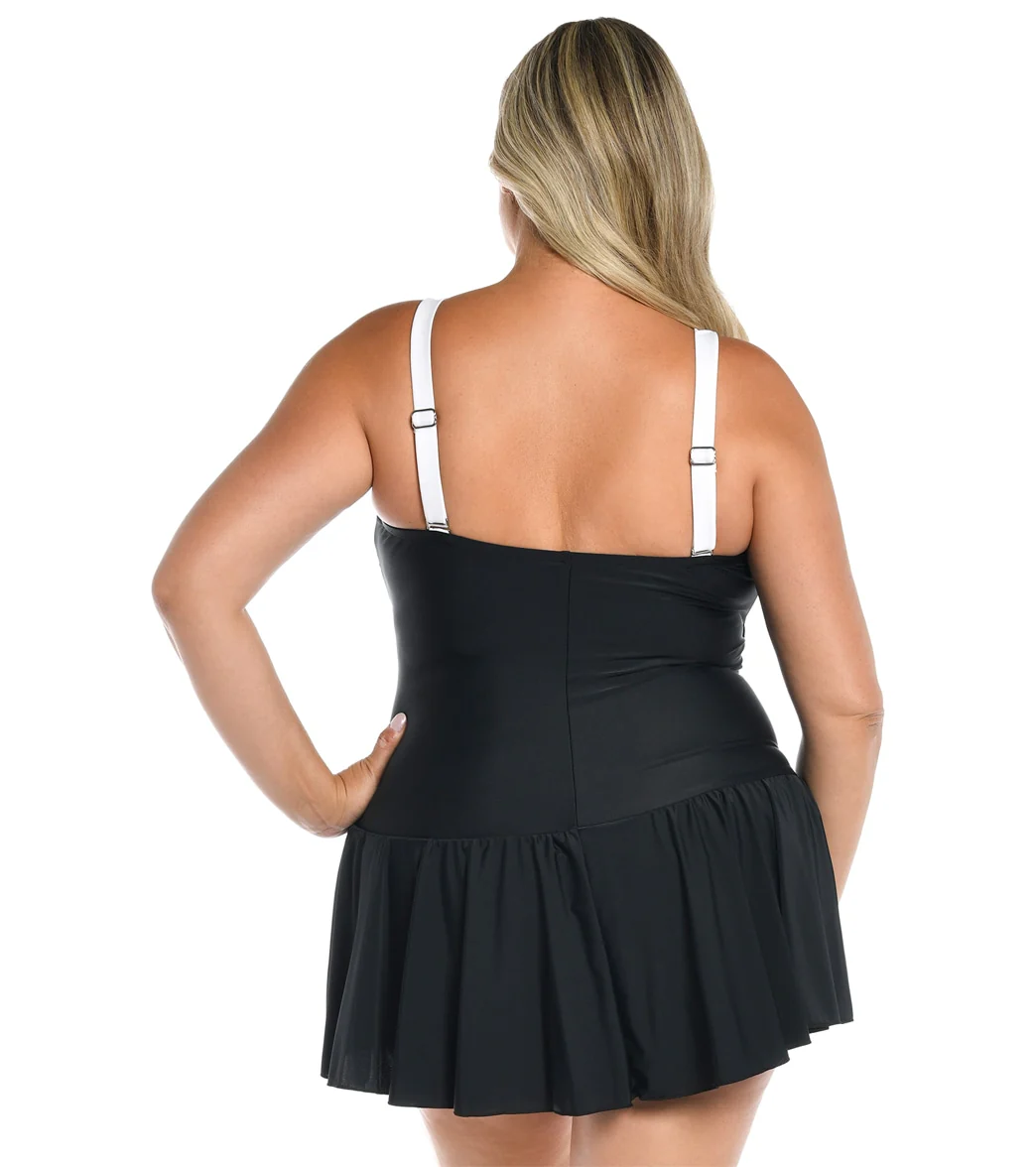Maxine Women's Plus Size Solid Bandeau Princess Seam Swim Dress - Image 9