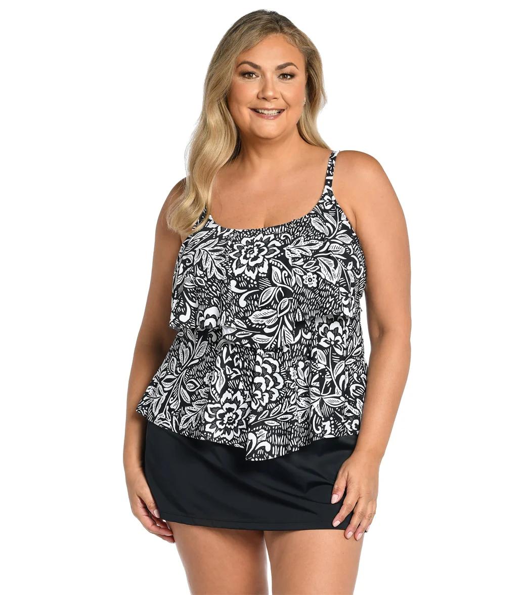 Maxine Women's Plus Size Tahitian Tribe Floral Tiered Tankini Top - Image 5