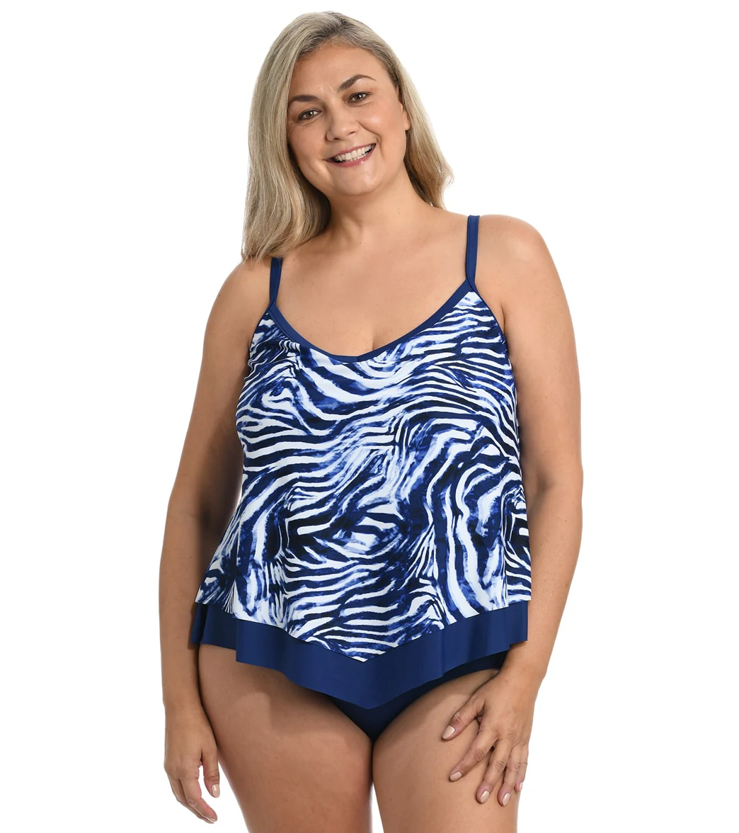 Maxine Women's Plus Size Zebra Daze Flutter Tankini Top - Image 4
