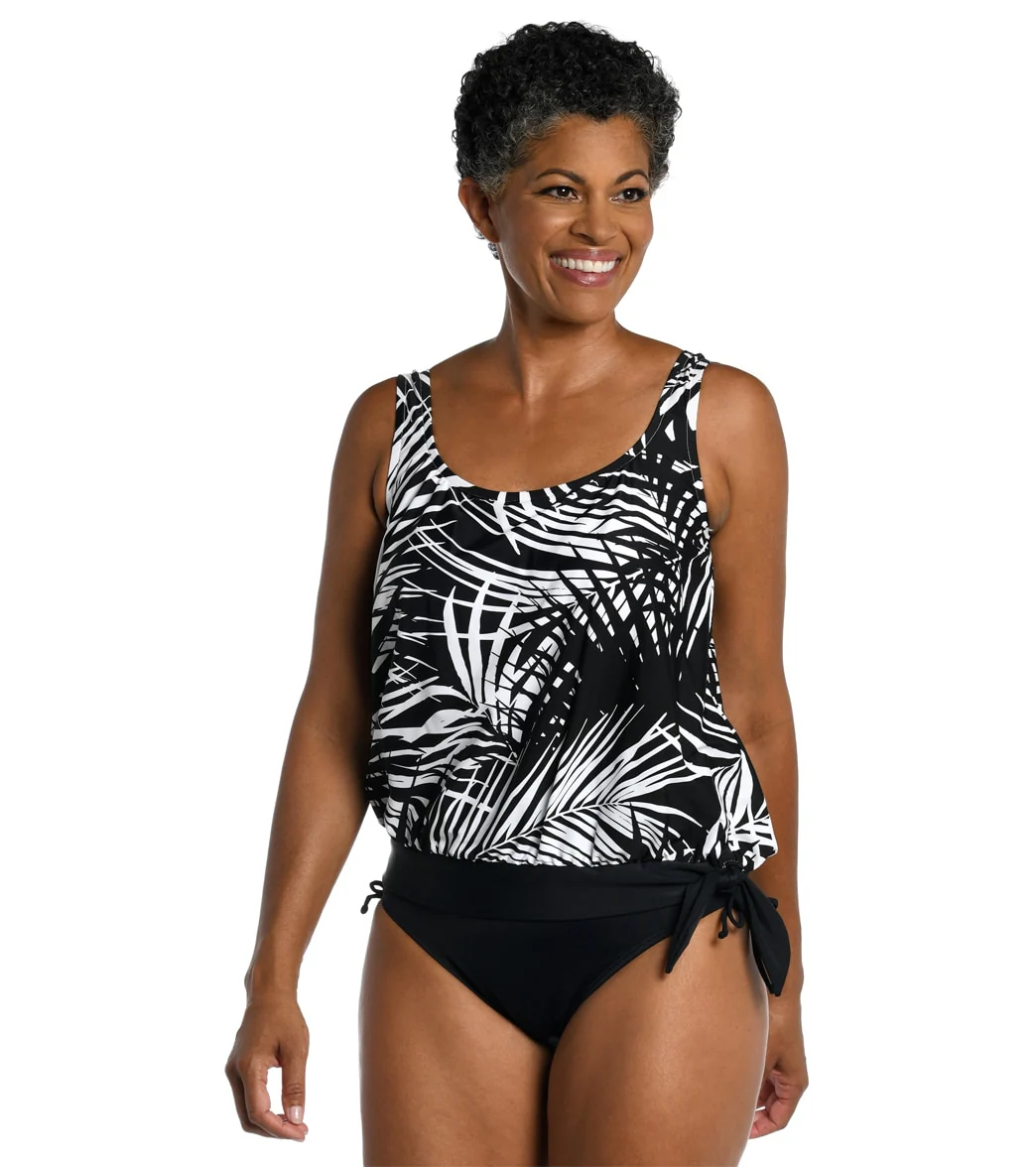 Maxine Women's Shadow Palms Banded Scoop Blouson Tankini Top - Image 5