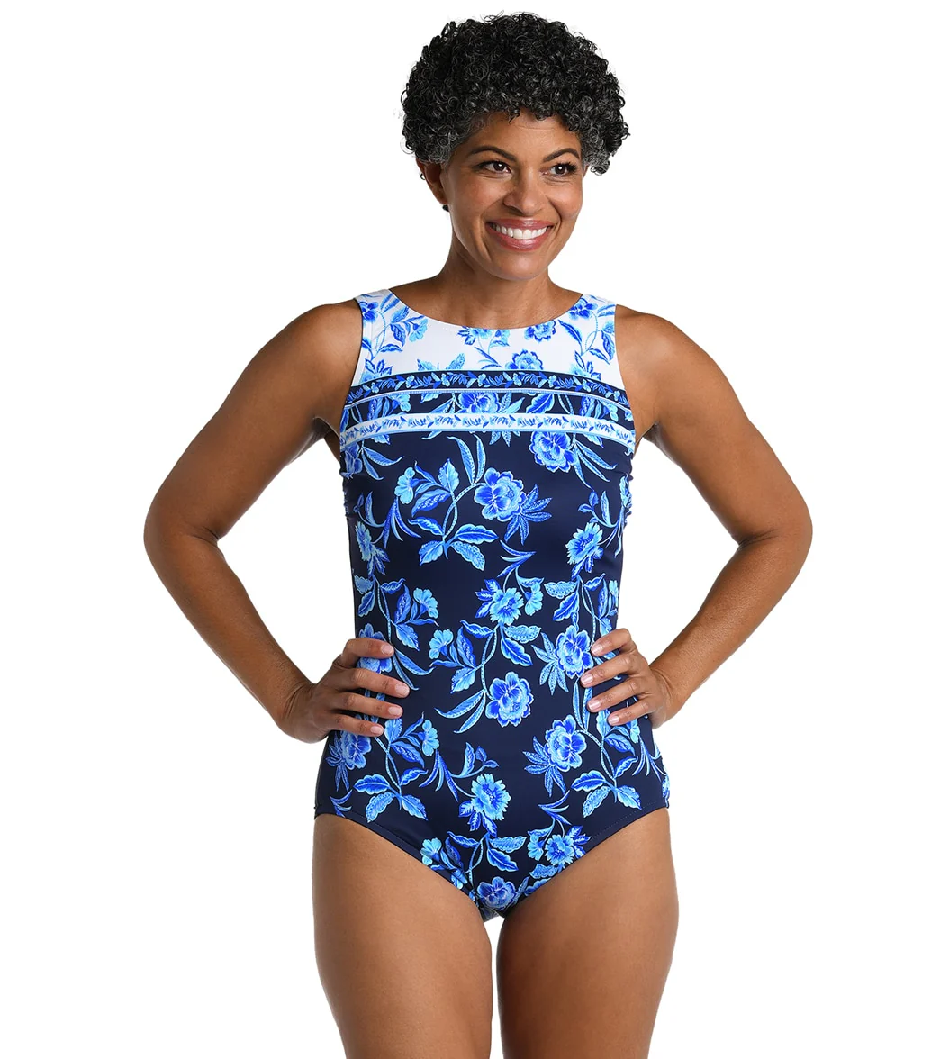 Maxine Women's Shibori Vines High Neck One Piece Swimsuit - Image 7