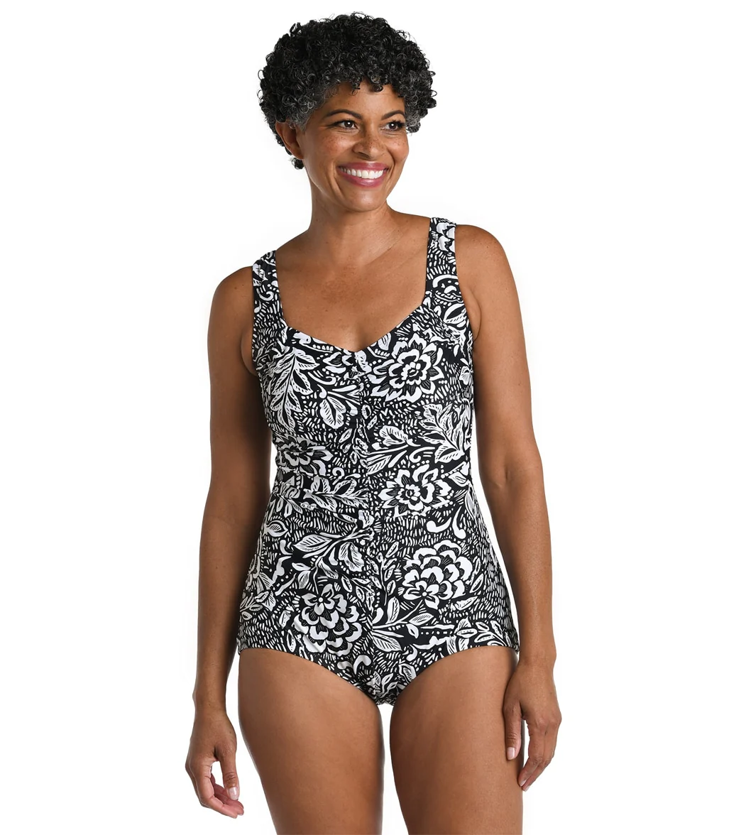 Maxine Women's Tahitian Tribe Floral Shirred Front Girl Leg One Piece Swimsuit - Image 7