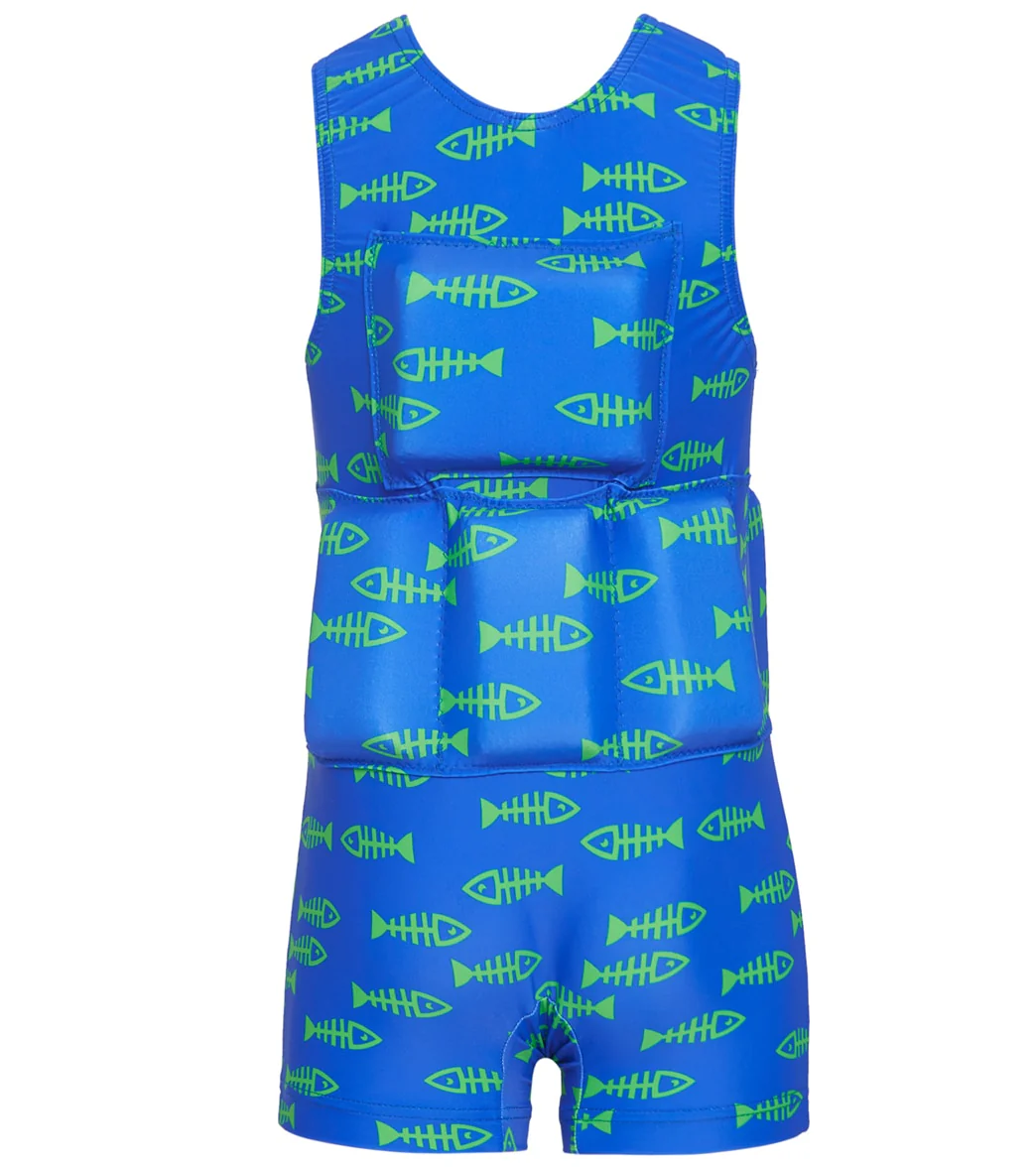 My Pool Pal Boy's Bright Blue and Green Fish Bone Floatation Swimsuit - Image 2