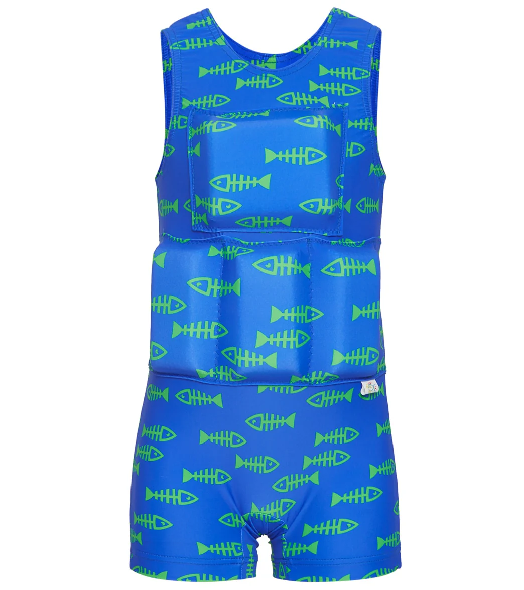 My Pool Pal Boy's Bright Blue and Green Fish Bone Floatation Swimsuit - Image 5