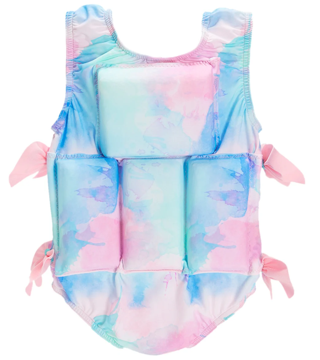 My Pool Pal Girl's Pastel Paint Splatter Floatation Swimsuit - Image 2
