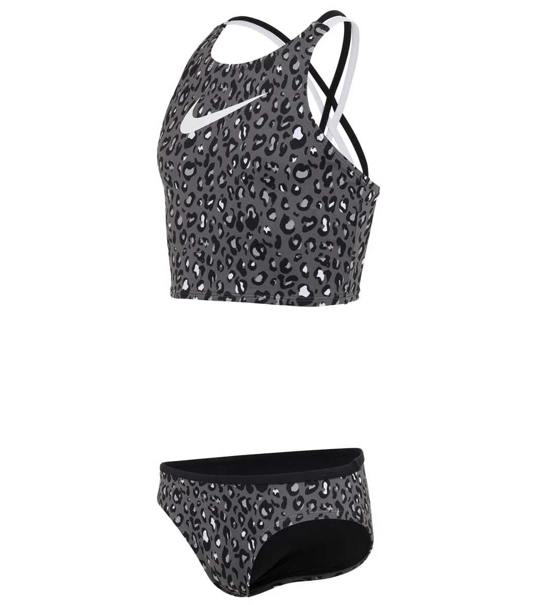 Nike Girls' Cheetah Two Piece Mid Bikini Set (Big Kid) - Image 16
