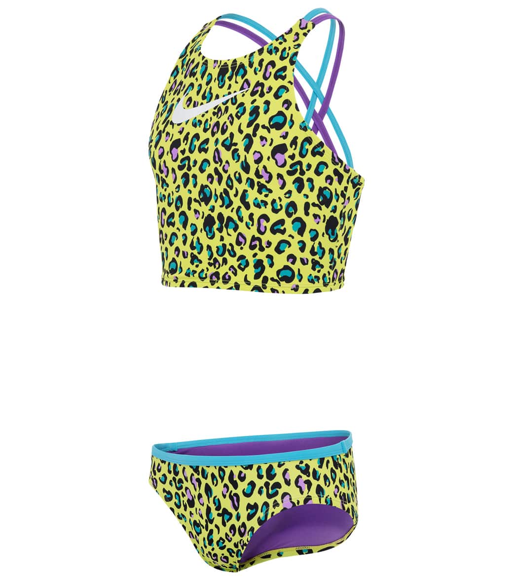 Nike Girls' Cheetah Two Piece Mid Bikini Set (Big Kid) - Image 8
