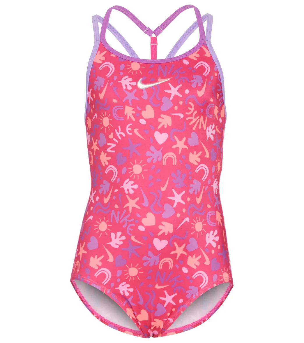 Nike Girls' Fun Forest T-Crossback One Piece Swimsuit (Big Kid)