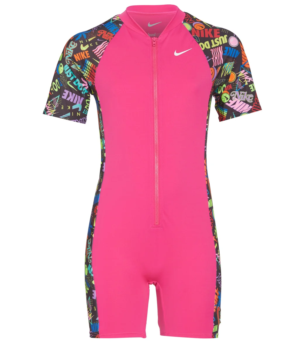 Nike Girls' Have A Nike Day Short Sleeve Zip One Piece Swimsuit (Big Kid) - Image 4
