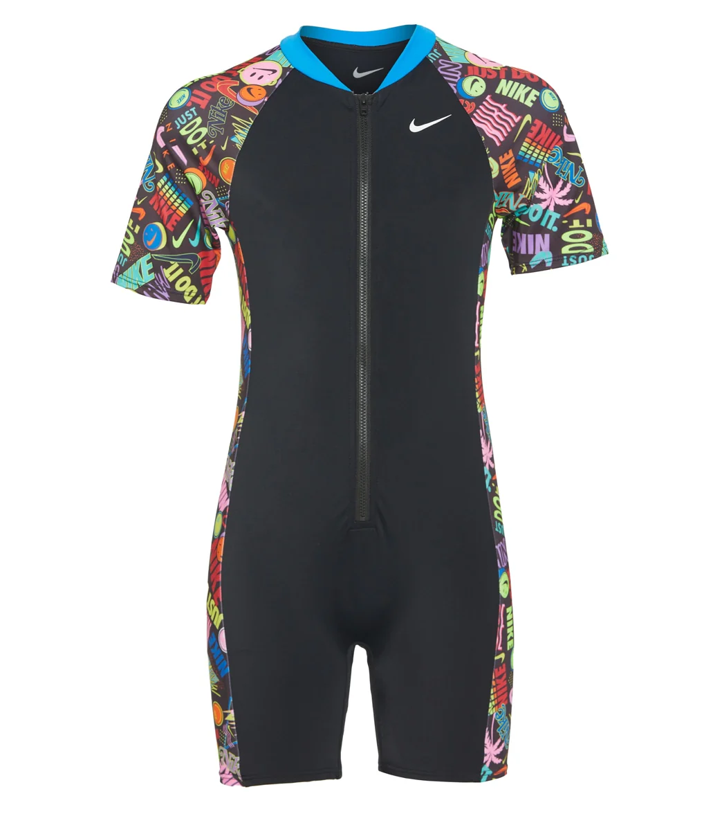 Nike Girls' Have A Nike Day Short Sleeve Zip One Piece Swimsuit (Big Kid) - Image 5