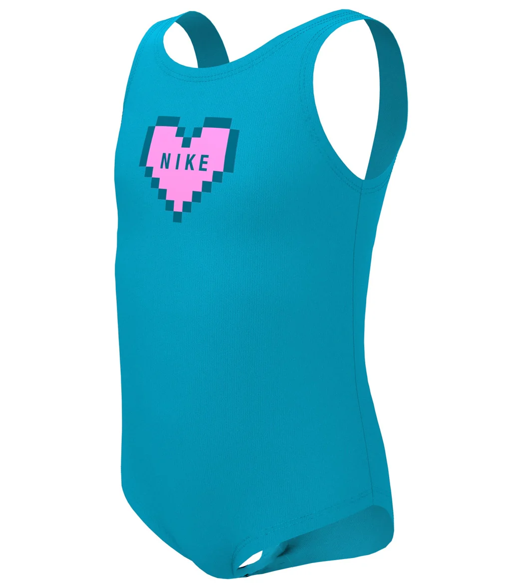 Nike Girls' Multi Logo One Piece Swimsuit (Little Kid) - Image 7