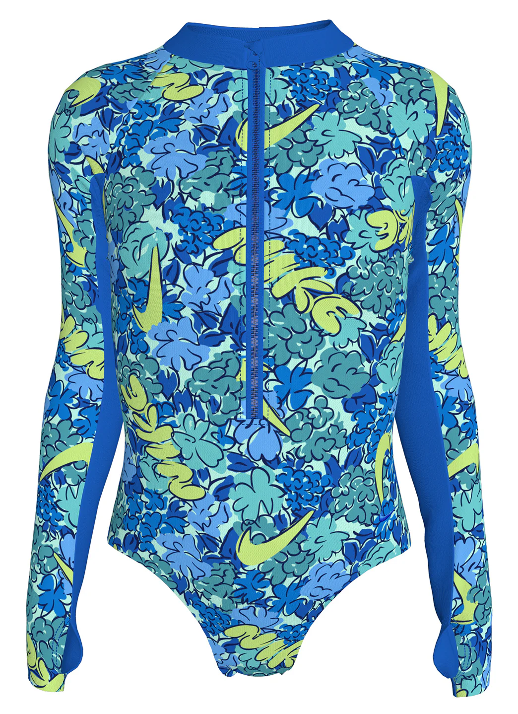 Nike Girls' Outline Floral Long Sleeve One Piece Swimsuit (Big Kid) - Image 2