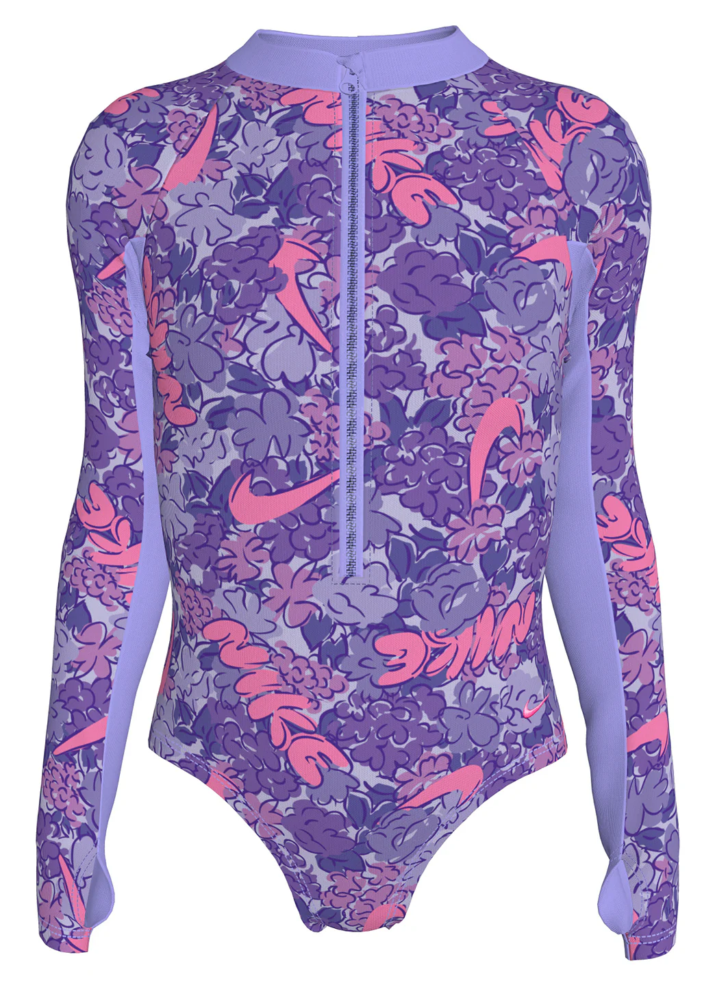 Nike Girls' Outline Floral Long Sleeve One Piece Swimsuit (Big Kid) - Image 7