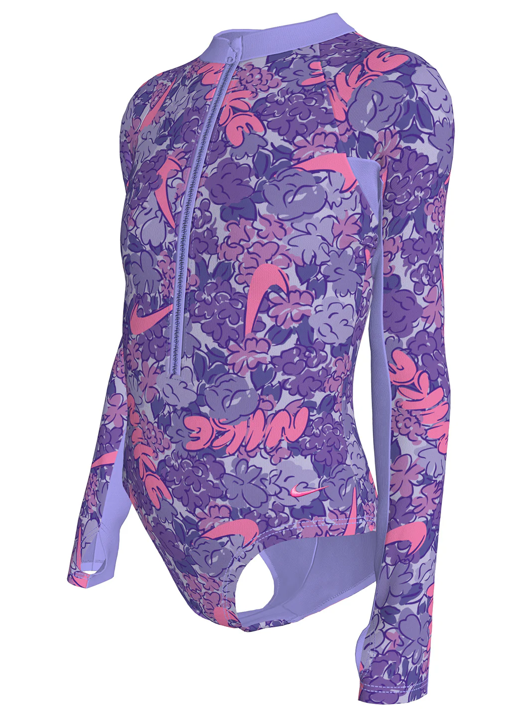 Nike Girls' Outline Floral Long Sleeve One Piece Swimsuit (Big Kid) - Image 9