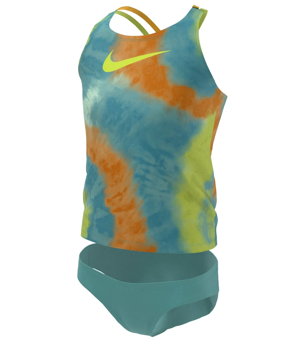 Nike Girls' Tie Dye Spiderback Two Piece Tankini Set (Big Kid) - Image 4