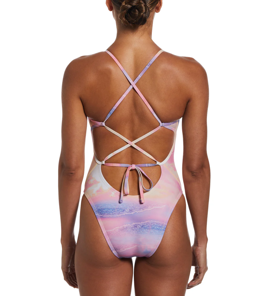Nike Women's HydraStrong Multi Print Lace Up Tie Back One Piece Swimsuit - Image 8