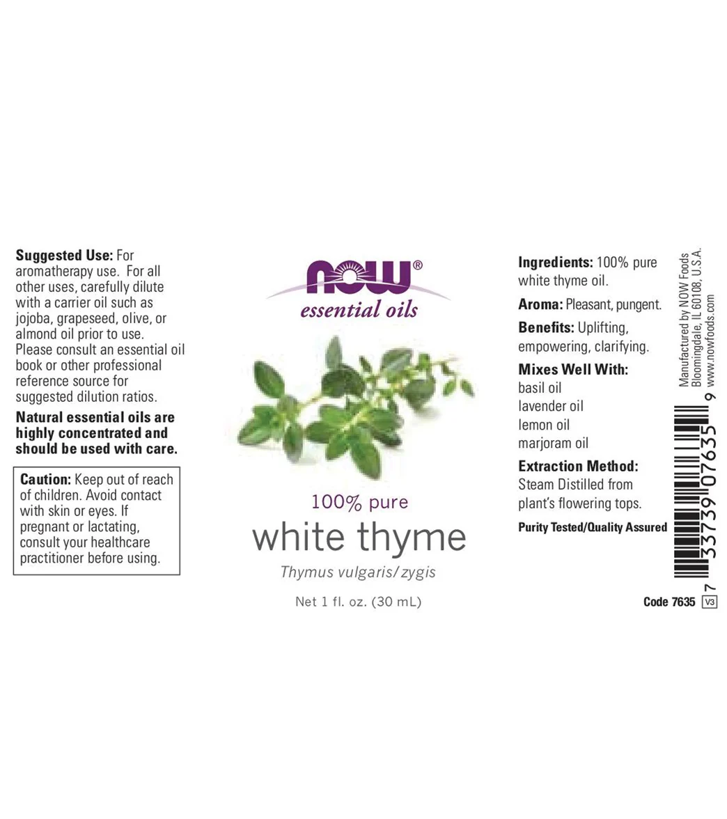 NOW 100% Pure Thyme Oil White 1 oz - Image 2