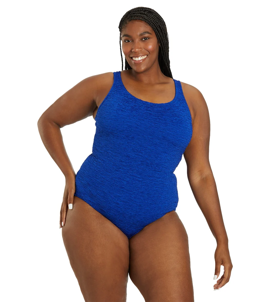 Penbrooke Krinkle Women's Plus Size Chlorine Resistant Cross Back Long Torso One Piece Swimsuit - Image 18
