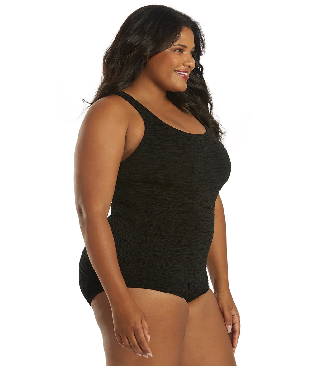 Penbrooke Krinkle Women's Plus Size Chlorine Resistant Cross Back Long Torso One Piece Swimsuit - Image 20