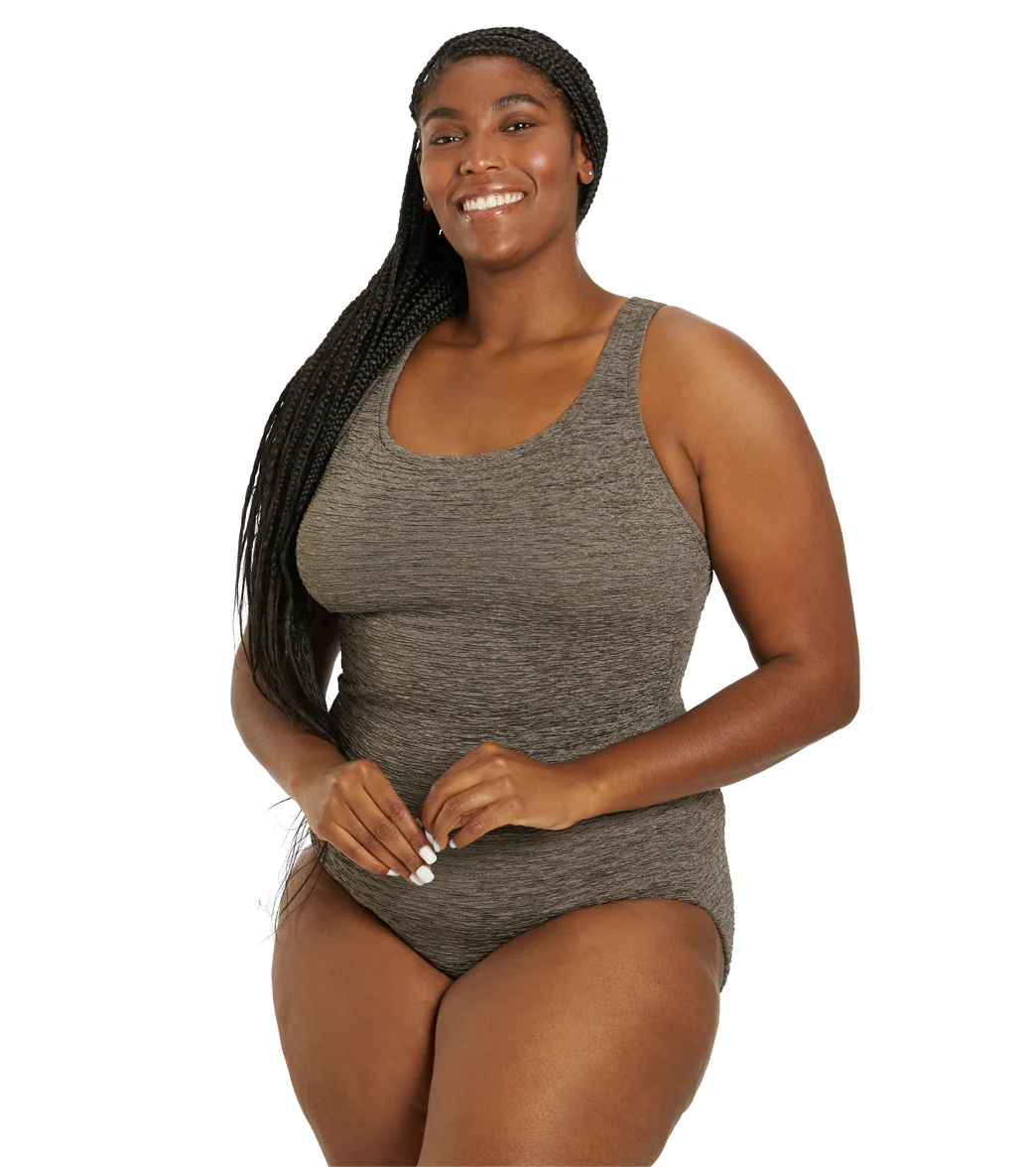 Penbrooke Krinkle Women's Plus Size Chlorine Resistant Cross Back Long Torso One Piece Swimsuit - Image 4