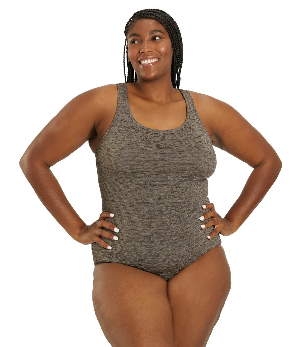 Penbrooke Krinkle Women's Plus Size Chlorine Resistant Cross Back Long Torso One Piece Swimsuit - Image 6