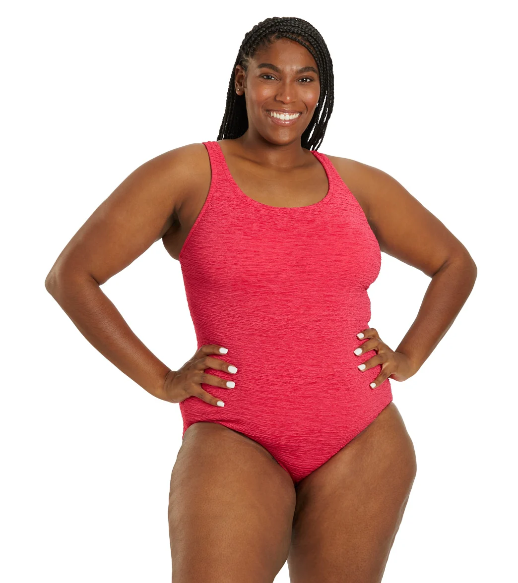 Penbrooke Krinkle Women's Plus Size Chlorine Resistant Cross Back Long Torso One Piece Swimsuit - Image 7