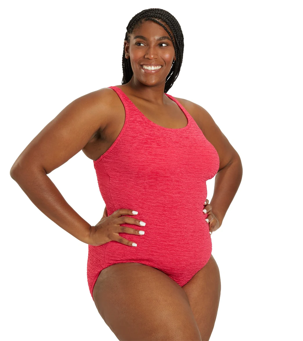 Penbrooke Krinkle Women's Plus Size Chlorine Resistant Cross Back Long Torso One Piece Swimsuit - Image 8
