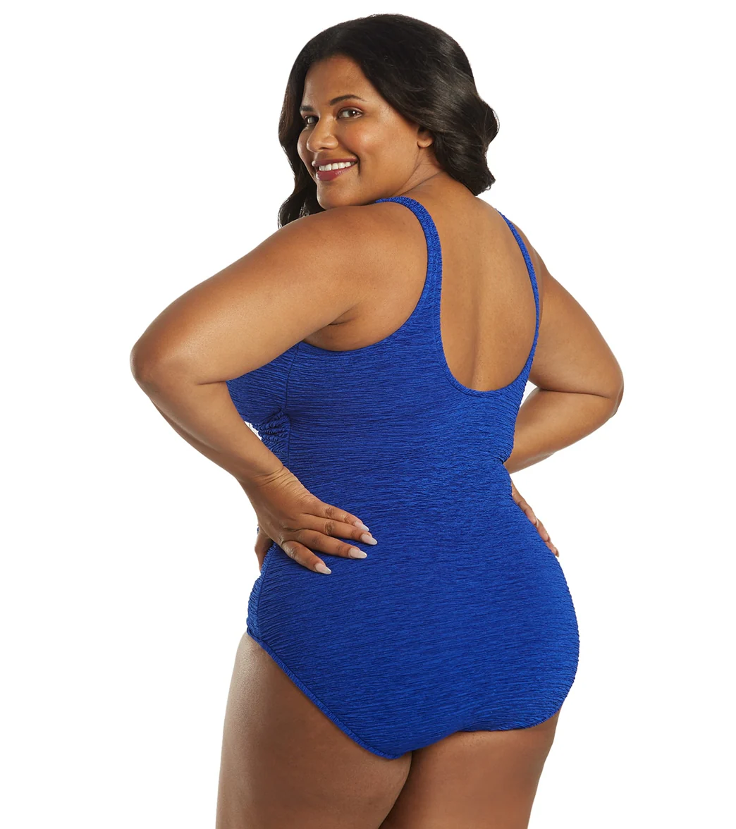 Penbrooke Krinkle Women's Plus Size Chlorine Resistant  Twist Front  Long Torso One Piece Swimsuit - Image 10