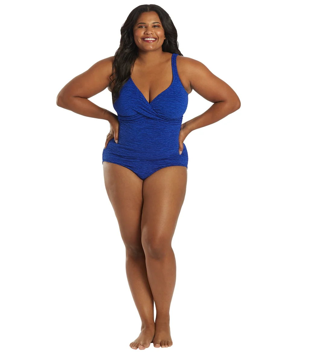 Penbrooke Krinkle Women's Plus Size Chlorine Resistant  Twist Front  Long Torso One Piece Swimsuit - Image 11