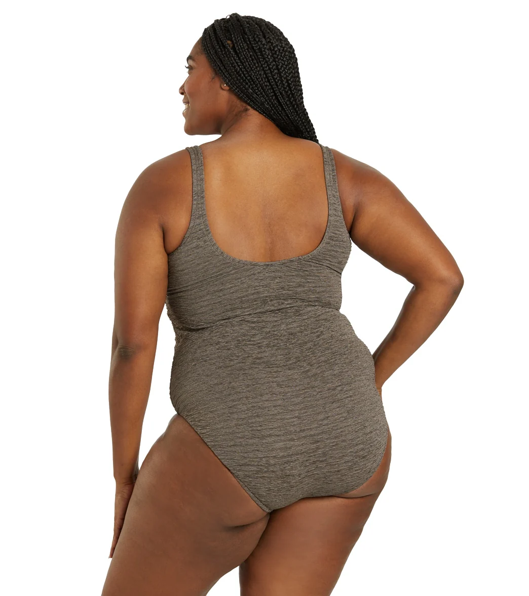 Penbrooke Krinkle Women's Plus Size Chlorine Resistant  Twist Front  Long Torso One Piece Swimsuit - Image 16