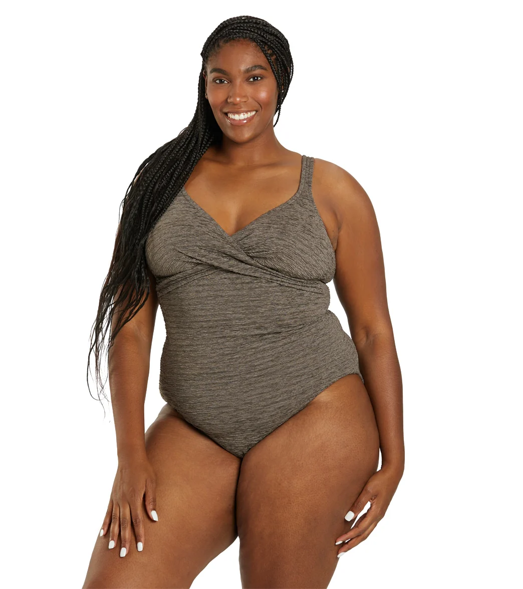 Penbrooke Krinkle Women's Plus Size Chlorine Resistant  Twist Front  Long Torso One Piece Swimsuit - Image 17