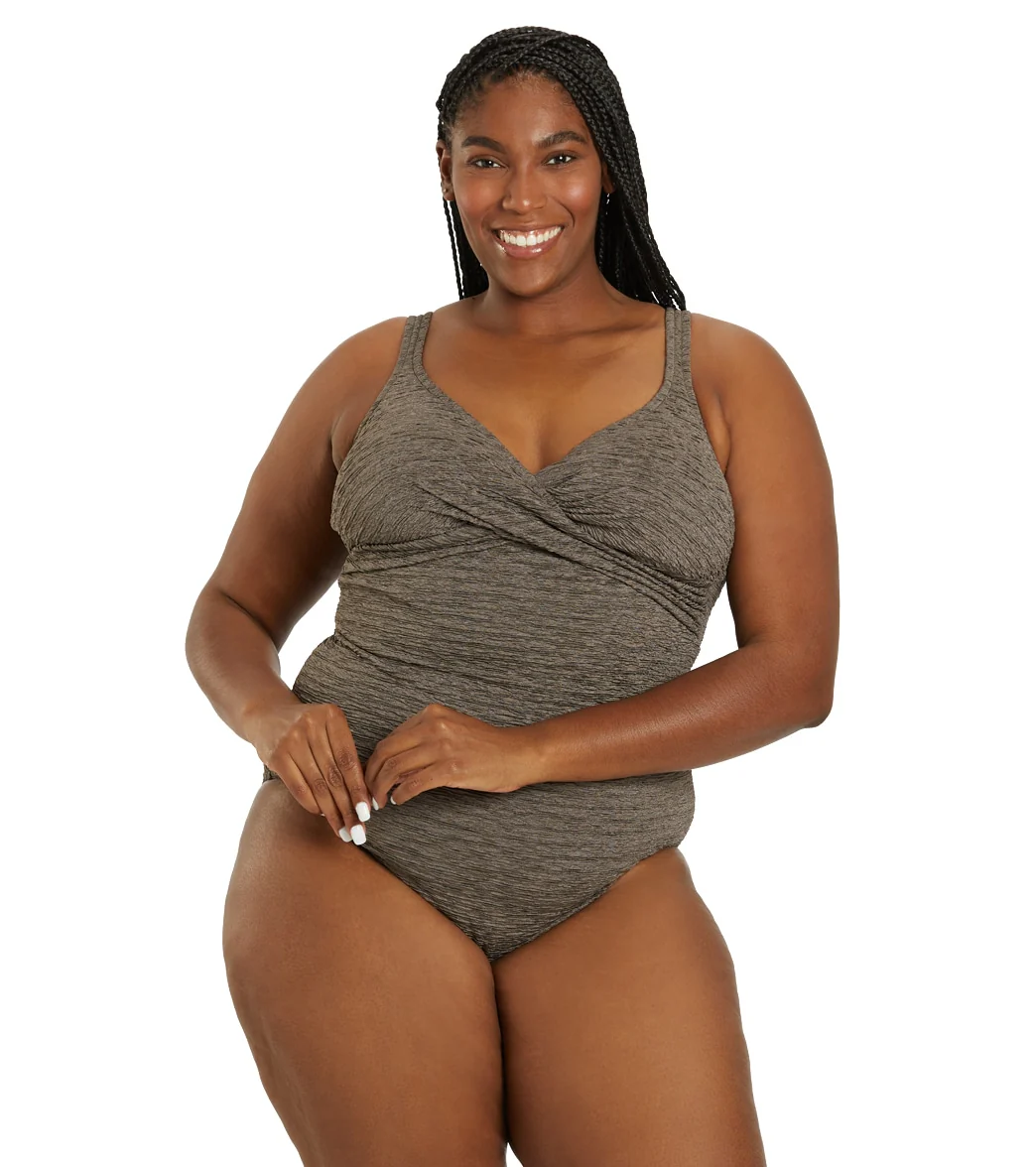 Penbrooke Krinkle Women's Plus Size Chlorine Resistant  Twist Front  Long Torso One Piece Swimsuit - Image 19