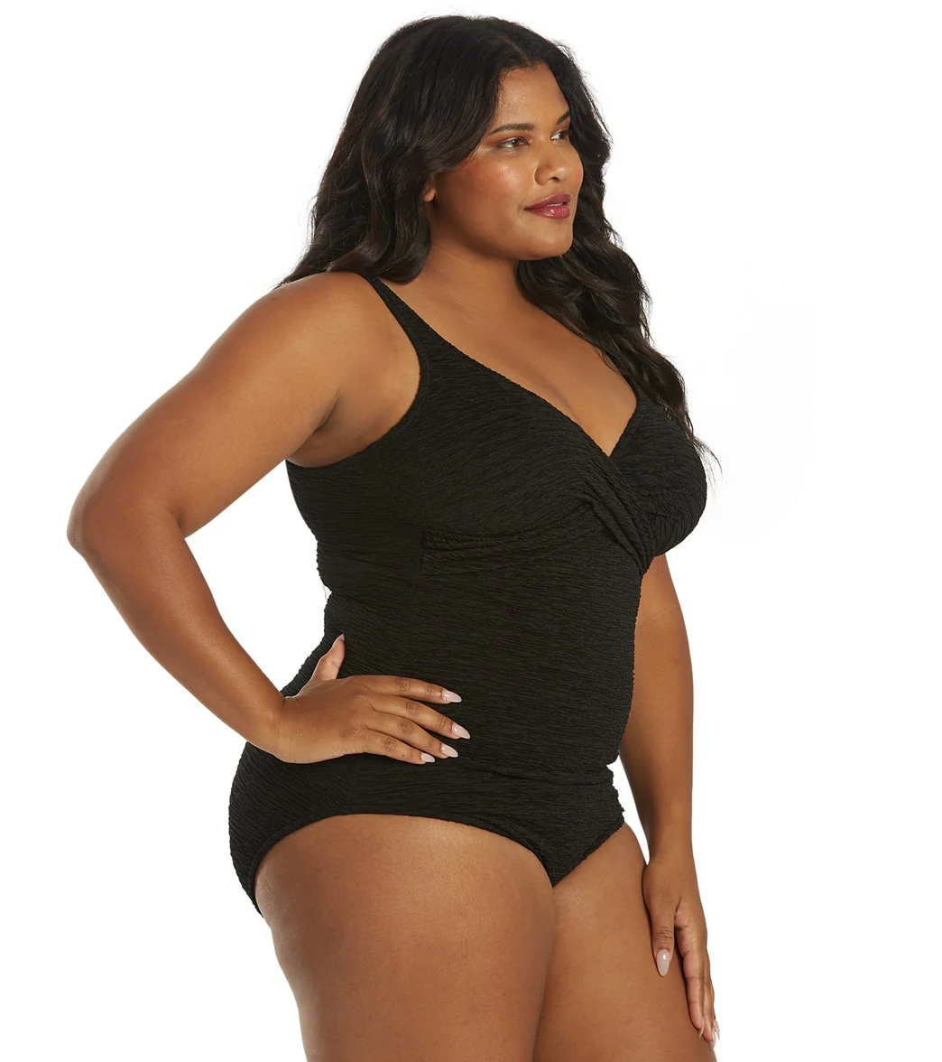 Penbrooke Krinkle Women's Plus Size Chlorine Resistant  Twist Front  Long Torso One Piece Swimsuit - Image 21