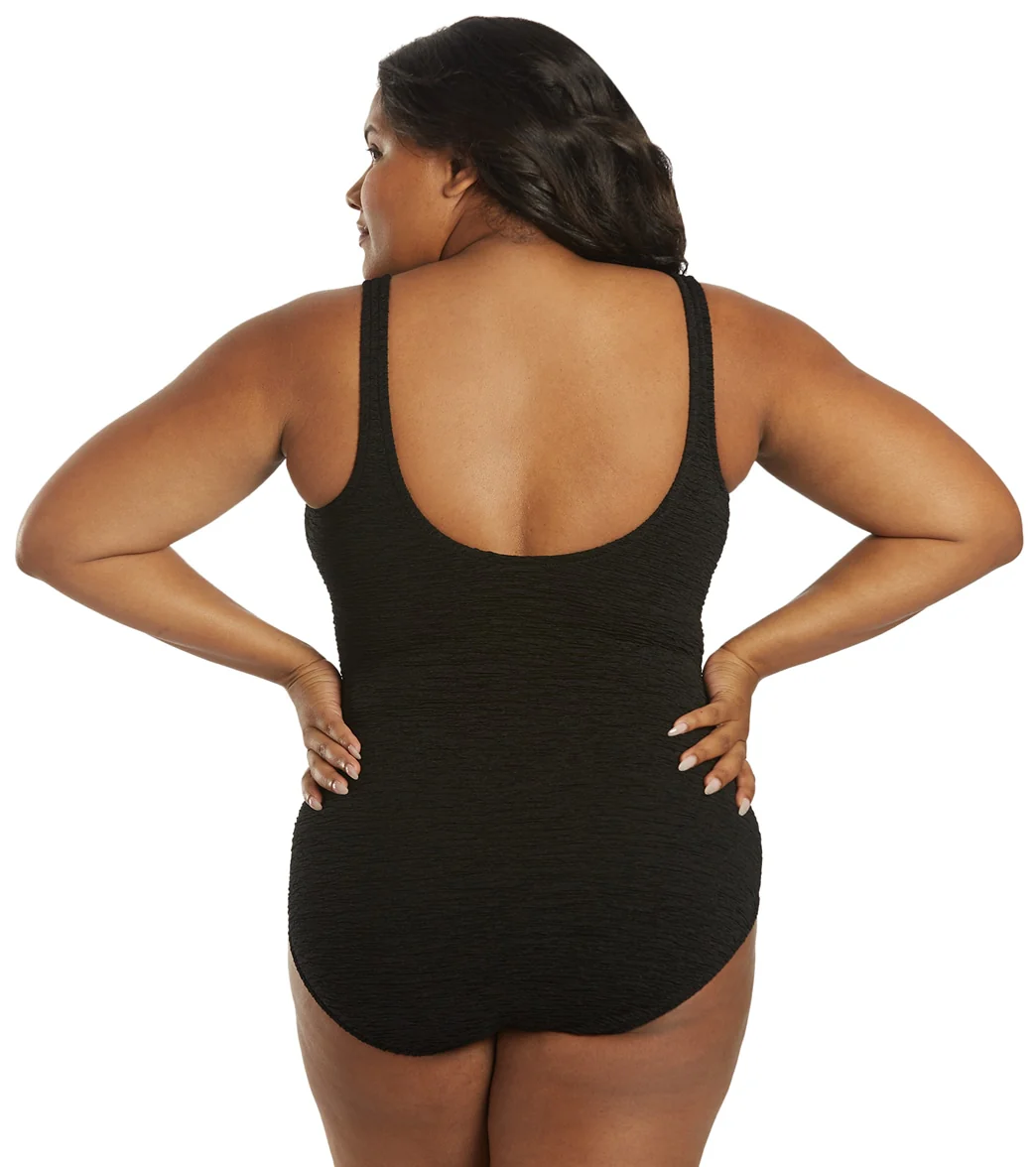 Penbrooke Krinkle Women's Plus Size Chlorine Resistant  Twist Front  Long Torso One Piece Swimsuit - Image 22