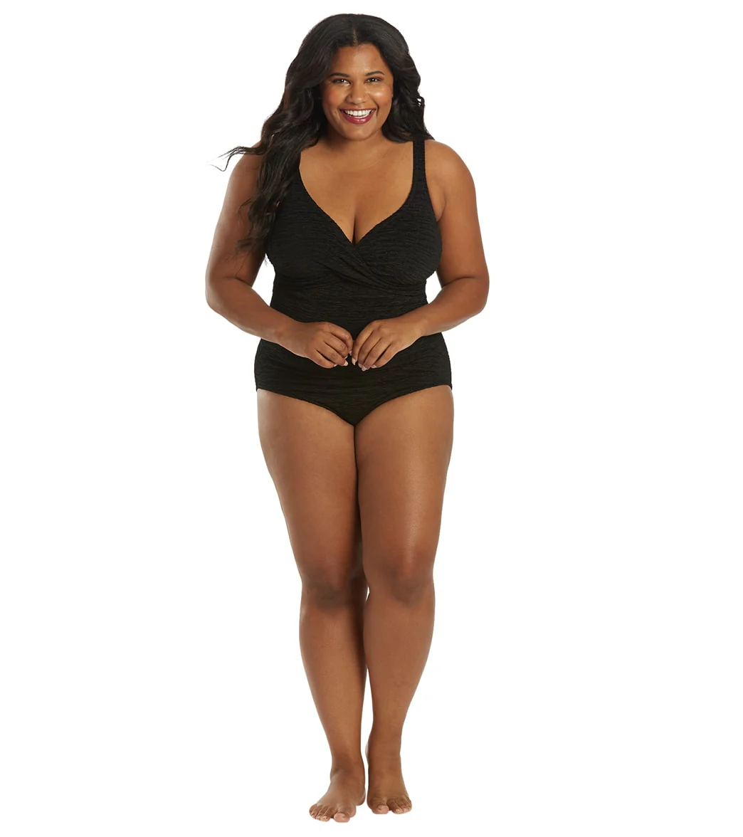 Penbrooke Krinkle Women's Plus Size Chlorine Resistant  Twist Front  Long Torso One Piece Swimsuit - Image 23