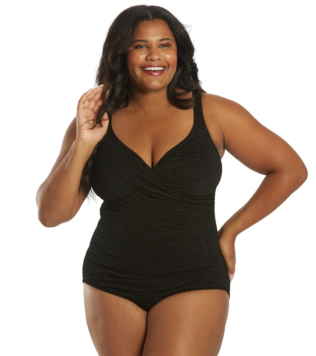 Penbrooke Krinkle Women's Plus Size Chlorine Resistant  Twist Front  Long Torso One Piece Swimsuit - Image 26