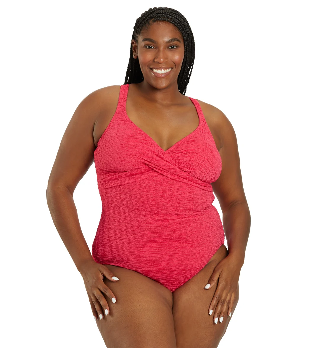 Penbrooke Krinkle Women's Plus Size Chlorine Resistant  Twist Front  Long Torso One Piece Swimsuit - Image 27