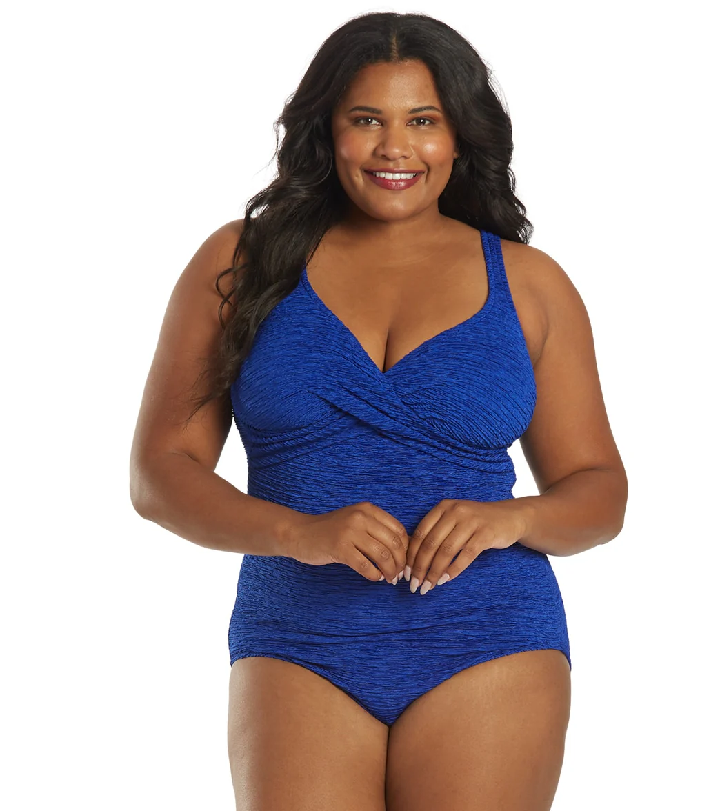 Penbrooke Krinkle Women's Plus Size Chlorine Resistant  Twist Front  Long Torso One Piece Swimsuit - Image 8