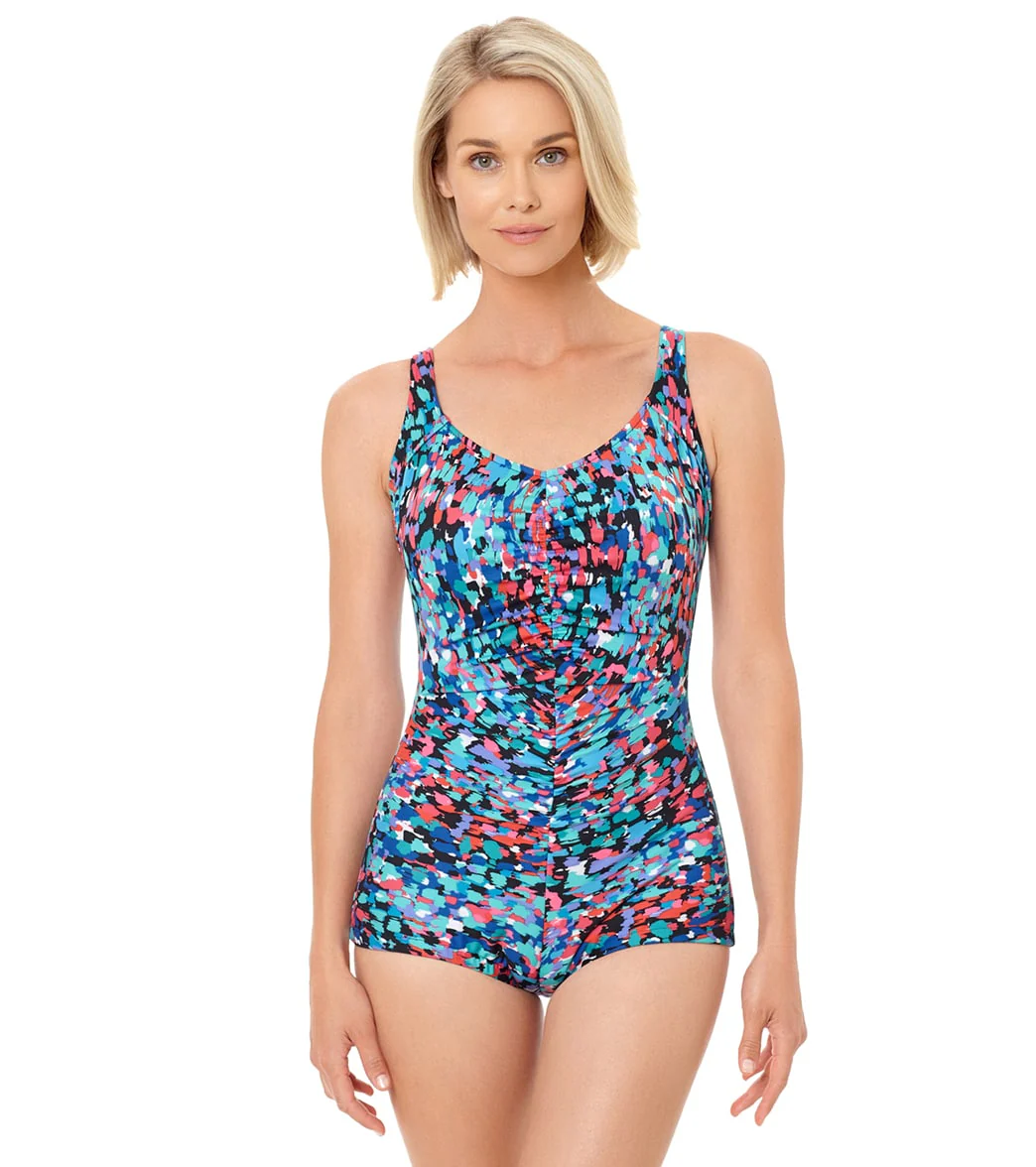 Penbrooke Women's Chlorine Resistant Painted Dot Shirred Girl Leg One Piece Swimsuit - Image 6