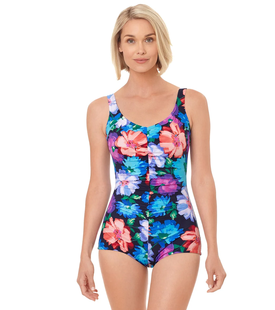 Penbrooke Women's Garden Variety Shirred Girl Leg One Piece Swimsuit - Image 5