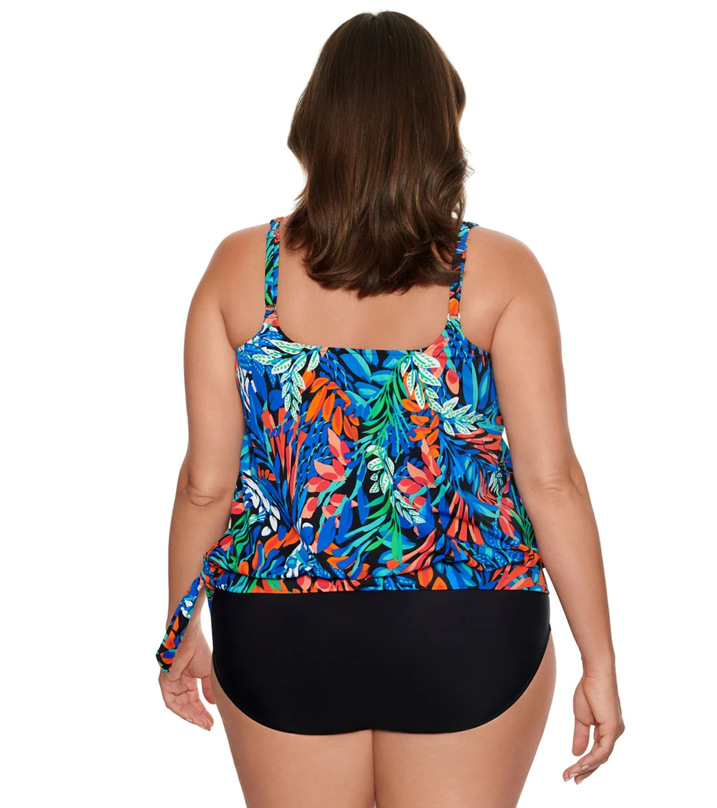 Penbrooke Women's Plus Size Fantasy Tie Side Blouson Tankini Top - Image 3