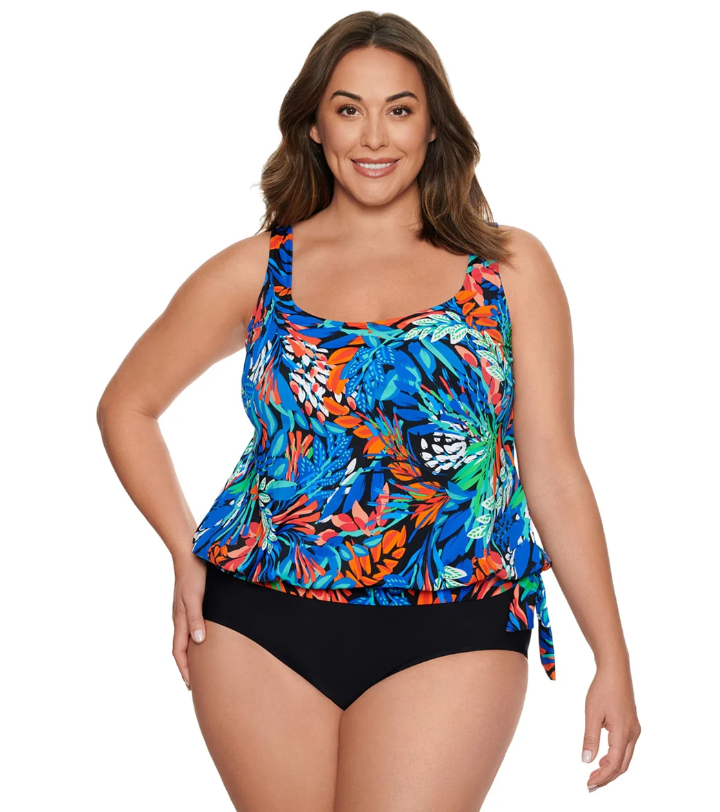 Penbrooke Women's Plus Size Fantasy Tie Side Blouson Tankini Top - Image 6