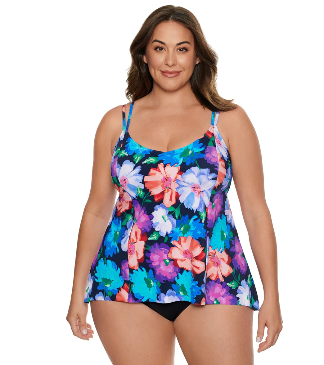 Penbrooke Women's Plus Size Garden Variety Princess Seam Hi Lo Tankini Top - Image 5