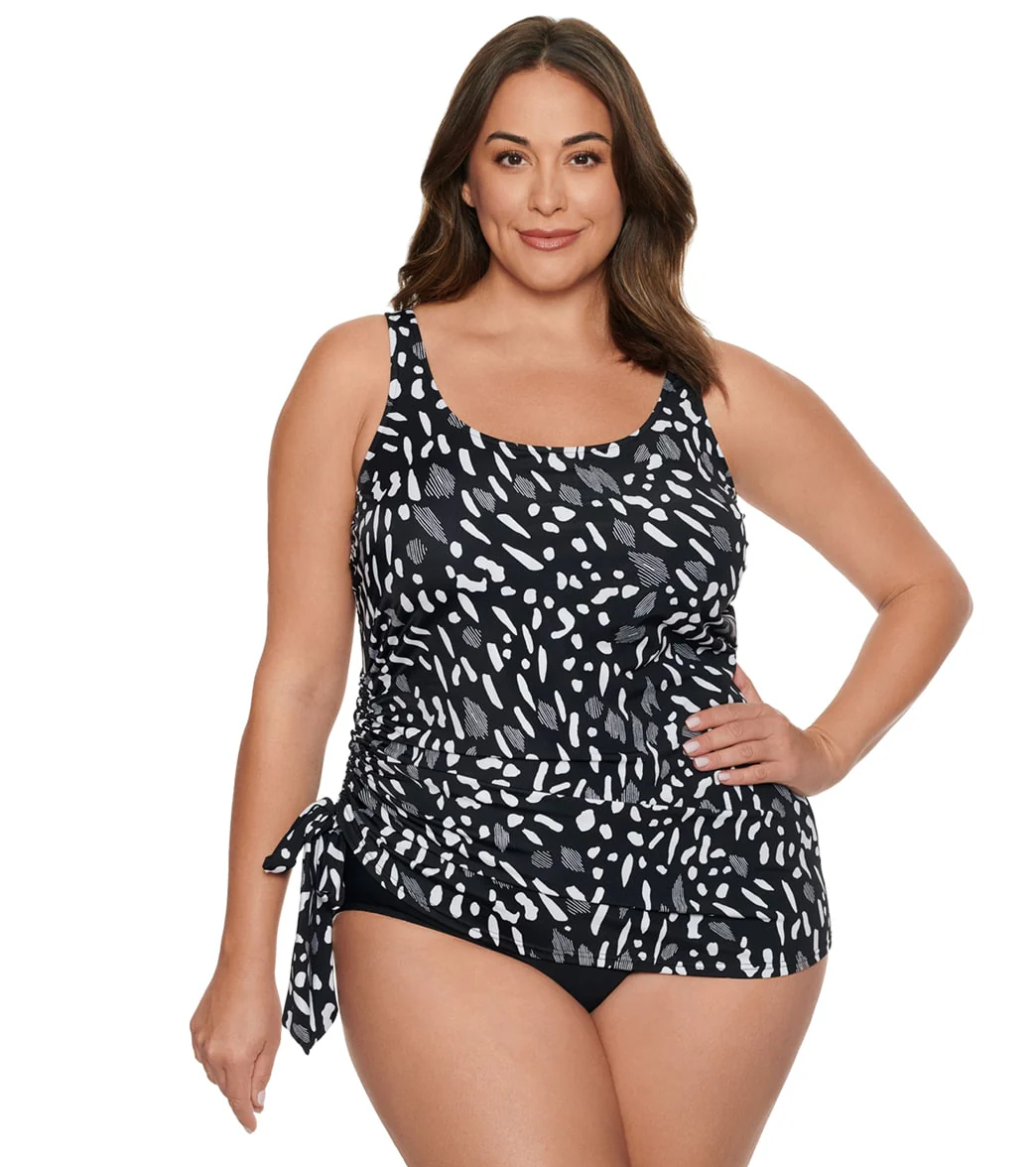 Penbrooke Women's Plus Size Jungle Dot Bow Side Faukini One Piece Swimsuit - Image 6