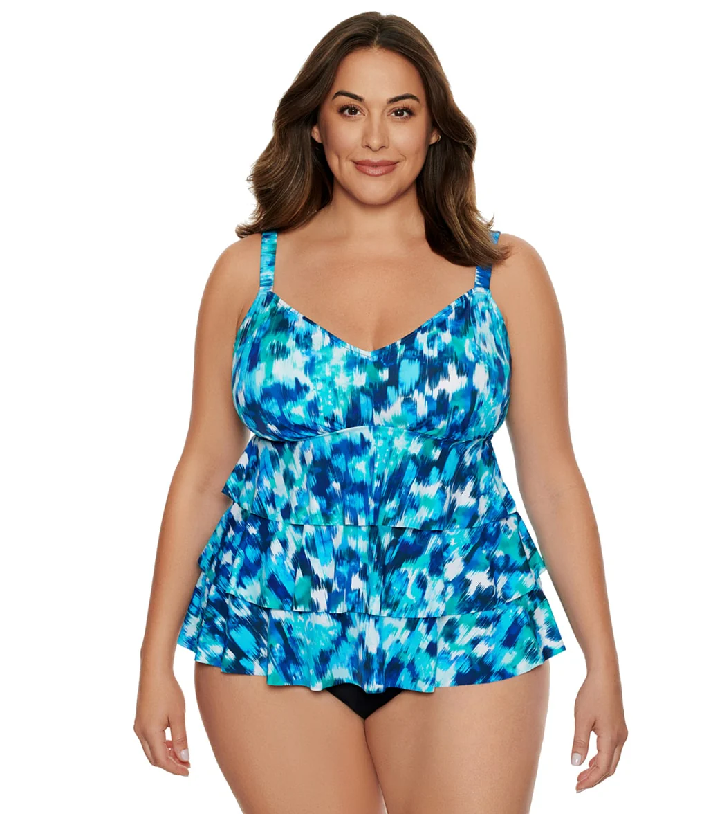 Penbrooke Women's Plus Size Rain Dance 3 Tier Tankini Top - Image 5