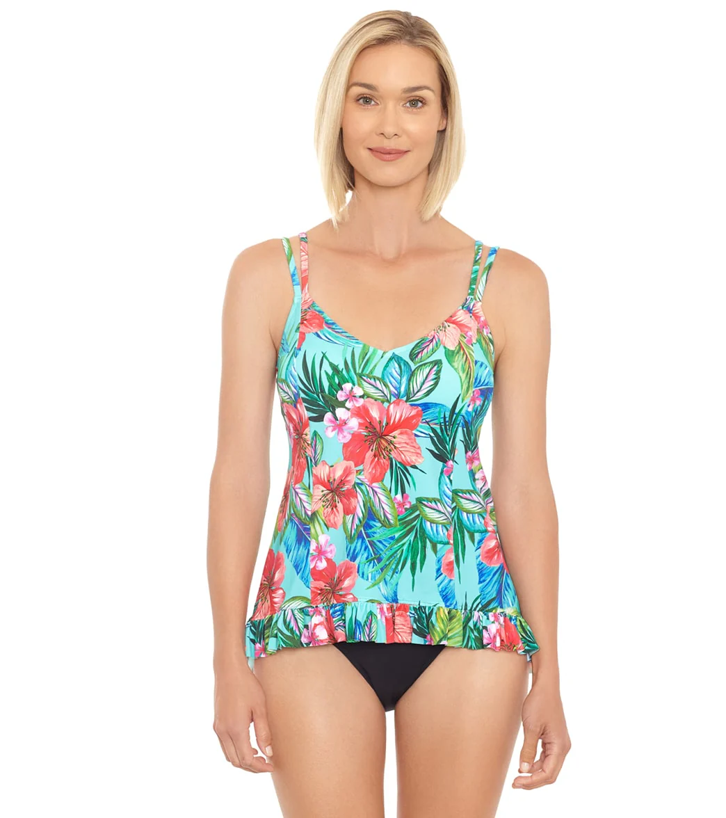 Penbrooke Women's Taste of Tropic Princess Seam Ruffle Tankini Top - Image 2