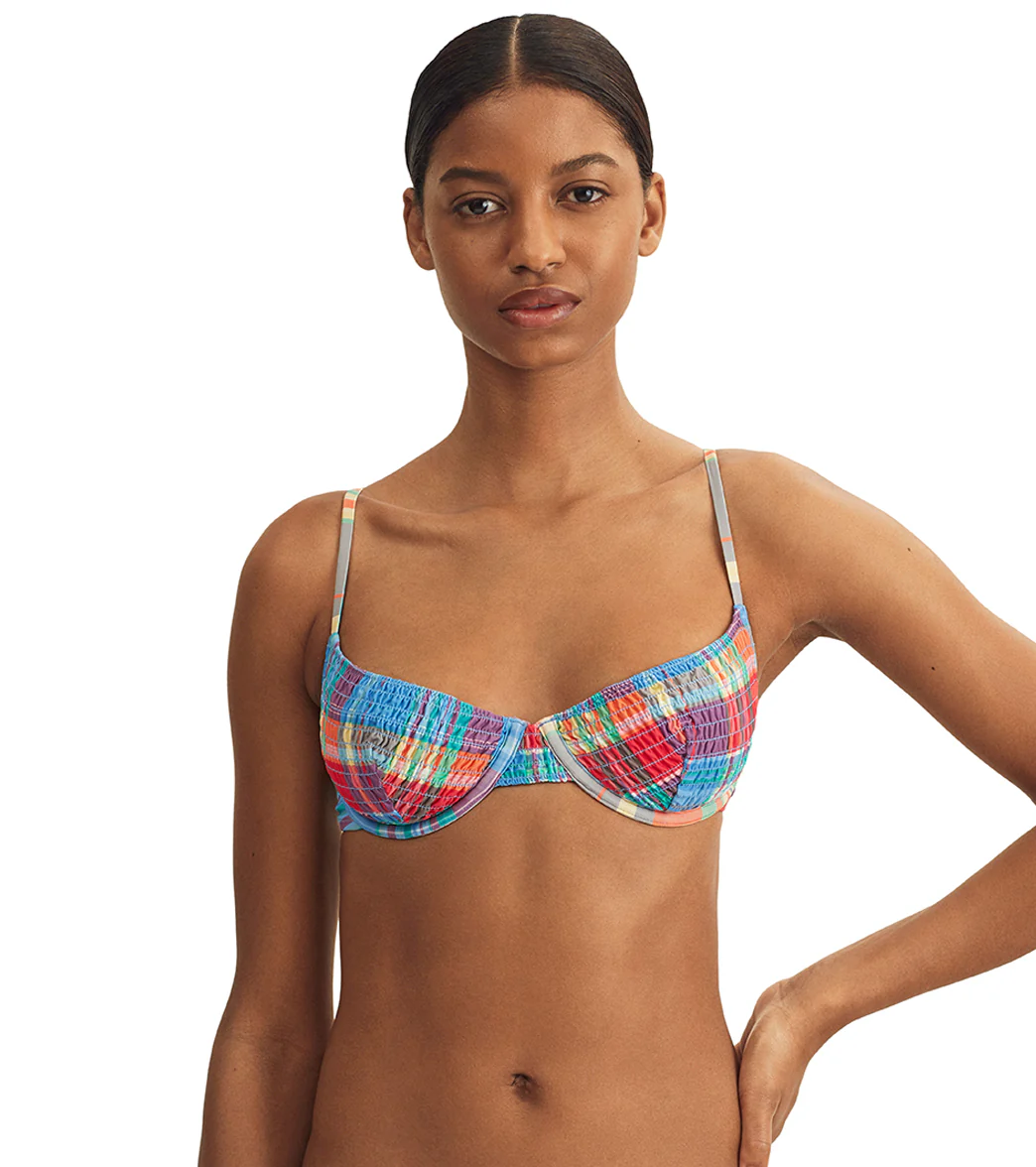 Polo Ralph Lauren Women's Smocked Madras Balconette Printed Jersey Bikini Top - Image 6
