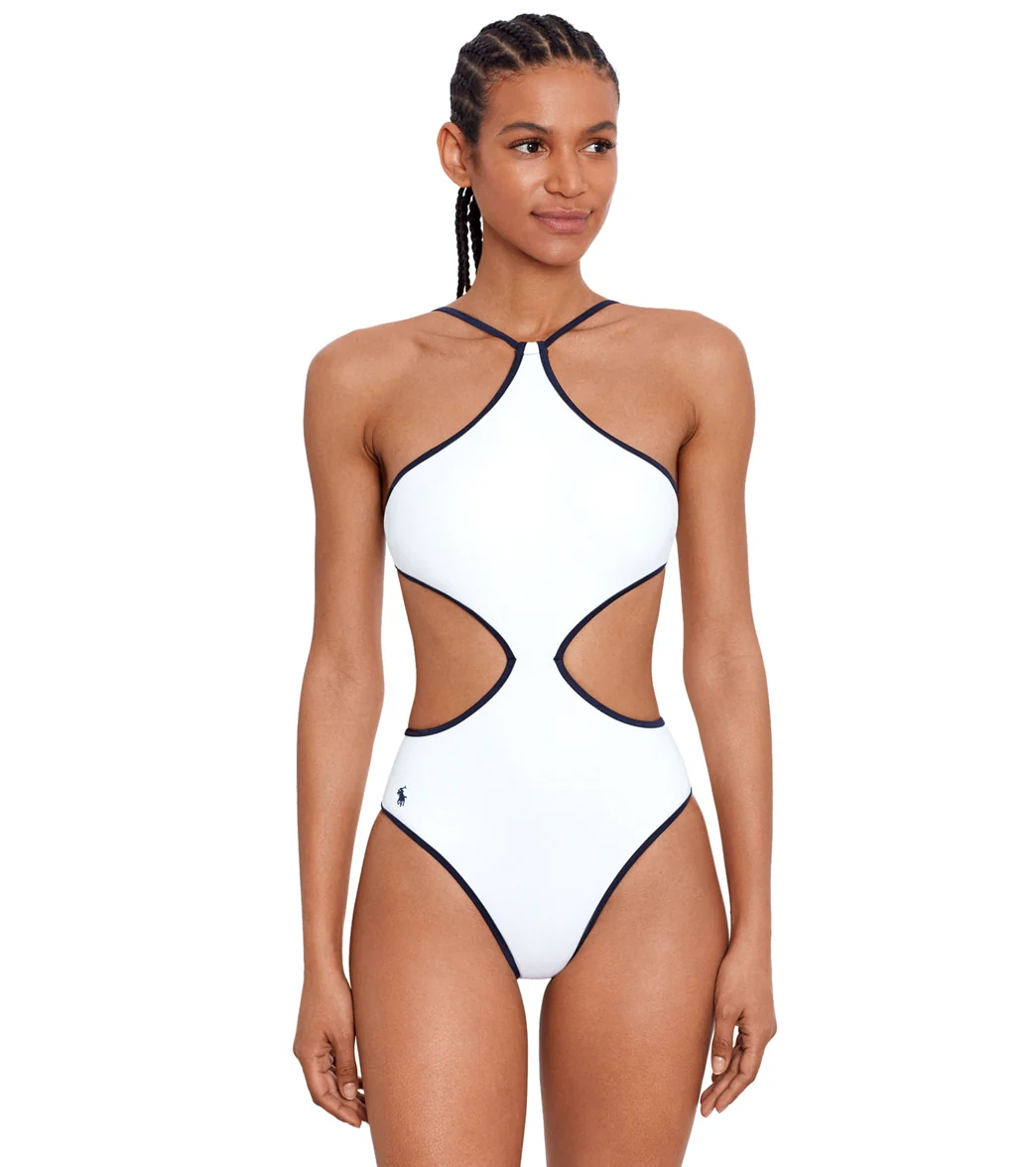 Polo Ralph Lauren Women's Tipped Solids High Neck One Piece Swimsuit - Image 5