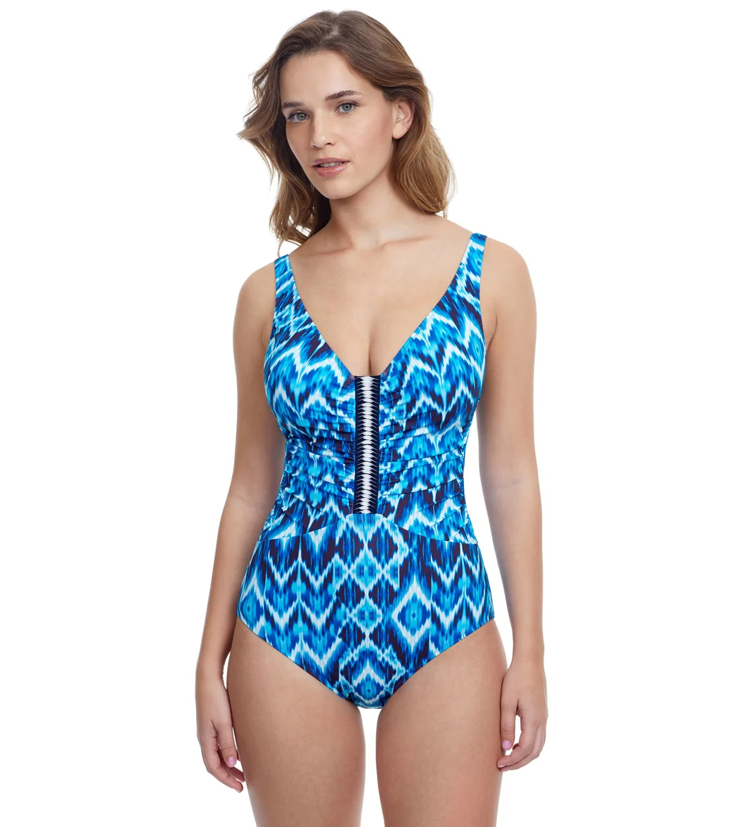 Profile by Gottex Women's Ocean Blues V Neck One Piece Swimsuit - Image 5
